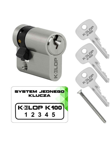 wkładka KELOP K100 połówkowa zabierak ustawny nikiel system jednego klucza
